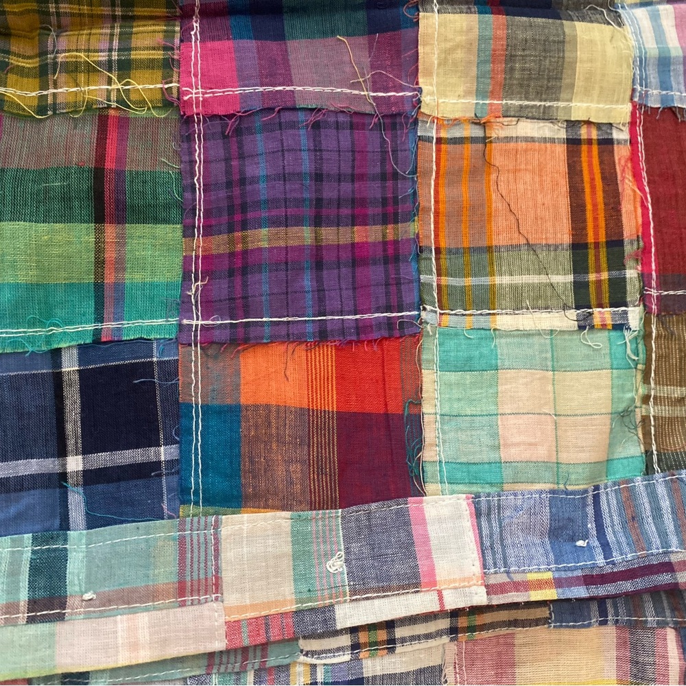 Vintage 80s Rosettes Madras Patchwork Blouse Tie Back Cotton Cottagecore Top S - Picture 12 of 12